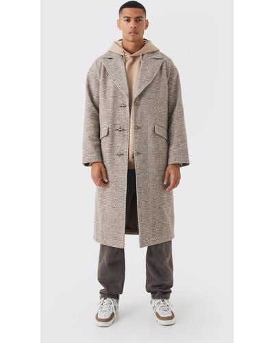 BoohooMAN Wool Look Overcoat With Metal Clasp - Brown