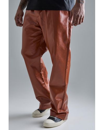 BoohooMAN Plus Slim Flare Pu Tailored Trousers - Brown