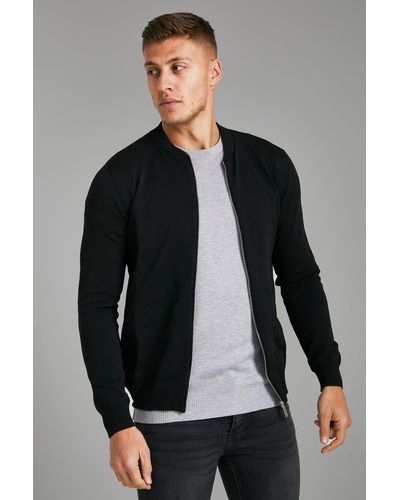 BoohooMAN Smart Knitted Bomber - Black