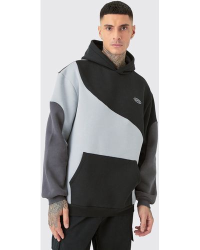 BoohooMAN Tall Oversized Curved Colour Block Hoodie - Grey