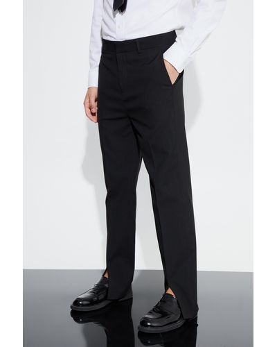 BoohooMAN Straight Fit Trouser With Front Split Hem - Black