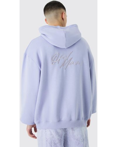 BoohooMAN Oversized 3d Embroidered Ofcl Man Hoodie - Blau