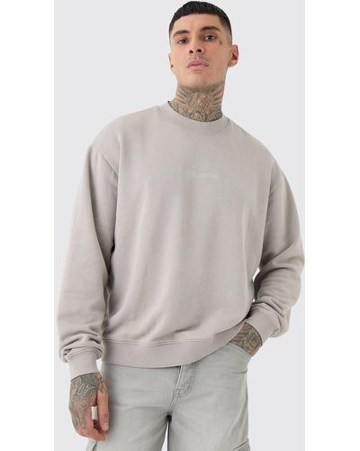 BoohooMAN Tall Oversized Limited Boxy Acid Wash Sweatshirt - Grey