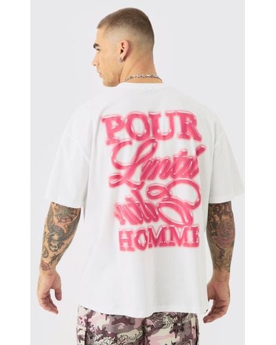 BoohooMAN Oversized Boxy Text Print T-shirt - Pink