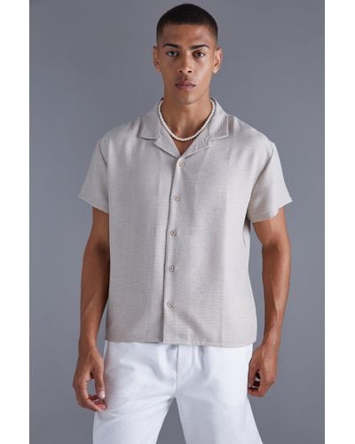 BoohooMAN Short Sleeve Boxy Linen Shirt - Gray