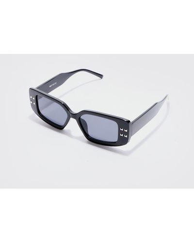 Boohoo Chunky Rectangle Sunglasses In Black - White