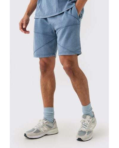 BoohooMAN Relaxed Fit Pintuck Short - Blue