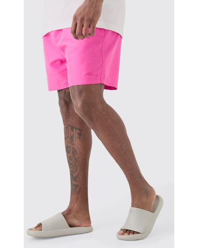 BoohooMAN Plus Signature Mid Length Trunks - Pink