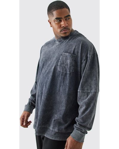 BoohooMAN Plus Oversized Washed Carded Heavy Faux Layer T-shirt - Blau