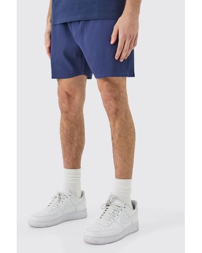 BoohooMAN Pleated Drawcord Shorts - Blau
