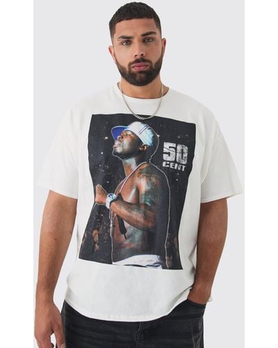 BoohooMAN Plus Oversized 50 Cent License Print T-shirt - Weiß