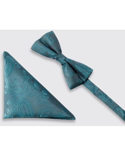 Boohoo Paisley Bow Tie And Pocket Square Pack - Blue