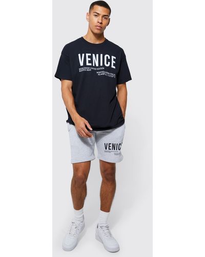 BoohooMAN Oversized Venice City Print T-shirt Set - Blue