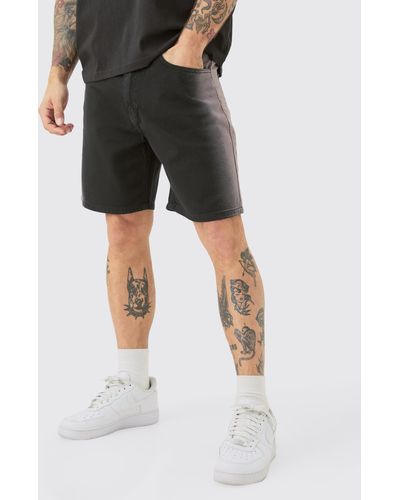 BoohooMAN Fixed Waist Relaxed Washed Panel Short - Black