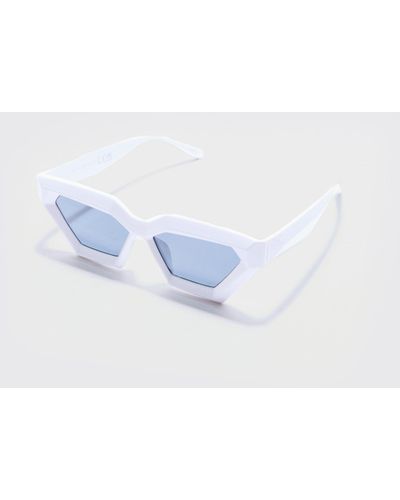BoohooMAN Chunky Plastic Sunglasses In White - Blau