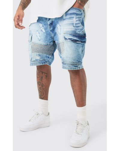 BoohooMAN Plus Straight Fit Biker Short - Blue