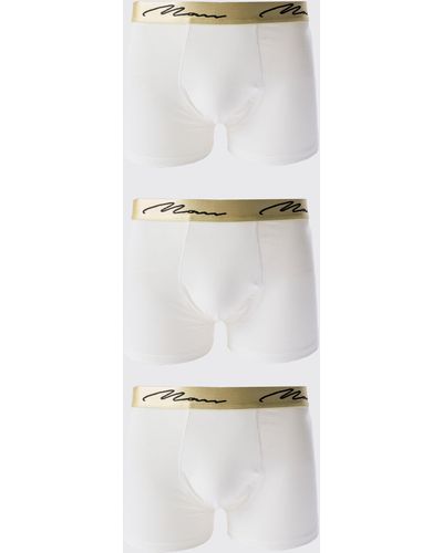 BoohooMAN 3 Pack Man Signature Gold Waistband Boxers In White - Weiß