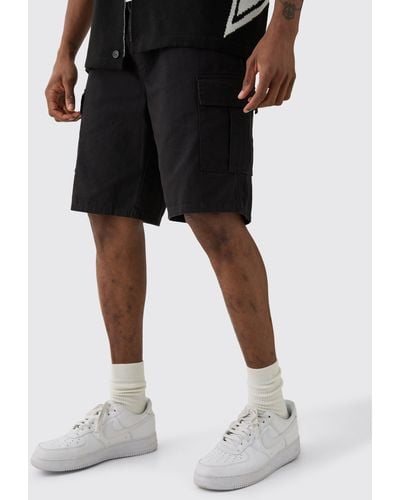 BoohooMAN Tall Elastic Waist Black Relaxed Fit Cargo Shorts
