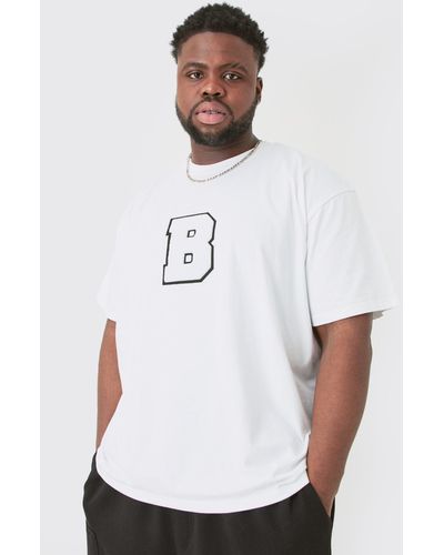 BoohooMAN Plus Oversized Extended Neck Applique T-shirt - White