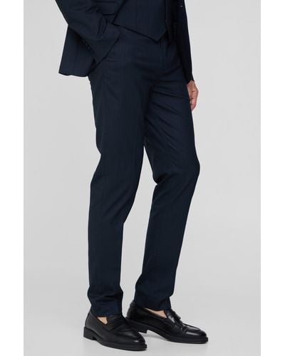 BoohooMAN Tall Navy Pinstripe Slim Fit Suit Trousers - Blue