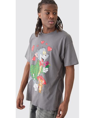 BoohooMAN Oversized Tom And Jerry Hearts License T-shirt - Multicolor