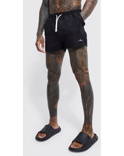 Boohoo Man Signature Short Length Swim Shorts - Black