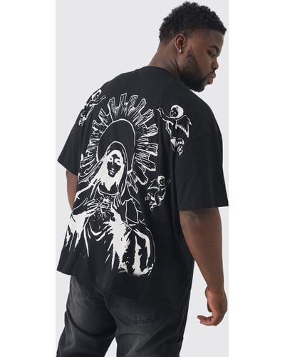 BoohooMAN Plus Over The Seam Renaissance T-shirt In Black - Schwarz