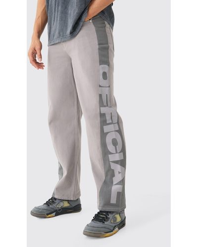 BoohooMAN Baggy Official Cut N Sew Panel Trousers - Grey
