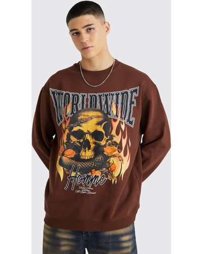 Boohoo Oversized Skull Graphic Sweatshirt - Brown
