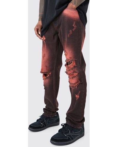 BoohooMAN Straight Rigid Tinted Bleached Ripped Jeans - Black