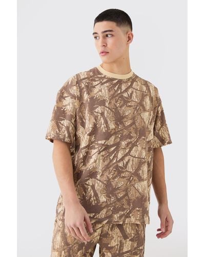 BoohooMAN Oversized Forest Camo T-shirt - Brown
