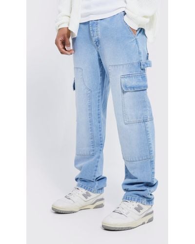 BoohooMAN Relaxed Fit Carpenter Cargo Jeans - Blue