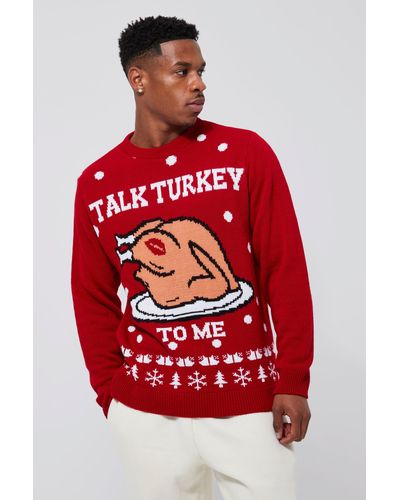 BoohooMAN Talk Turkey To Me Christmas Jumper - Red