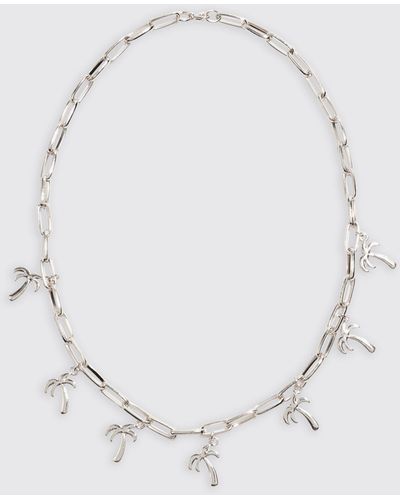 BoohooMAN Palm Tree Charm Necklace - White