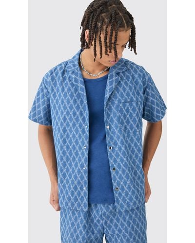 BoohooMAN Boxy Fit Fabric Interest Denim Shirt - Blue