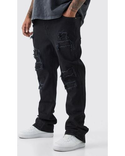 BoohooMAN Plus Skinny Stacked Distressed Ripped Jeans - Schwarz