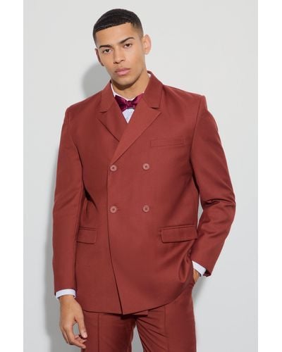 BoohooMAN Double Breasted Blazer - Red