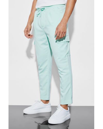 BoohooMAN Elasticated Tapered Cargo Trousers - Blue