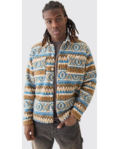 BoohooMAN Borg Patch Pocket Stripe Aztec Overshirt - Mehrfarbig