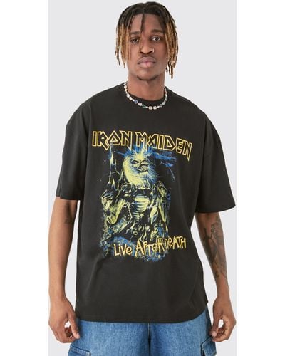 BoohooMAN Tall Oversized Iron Maiden T-shirt In Black - Green