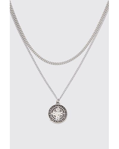 Boohoo Double Layer Coin Pendant Necklace - Blue