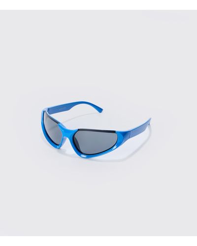 BoohooMAN Metallic Frame Sunglasses In Blue