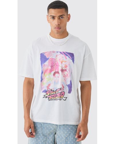 BoohooMAN Oversized Street Fighter License T-shirt - White
