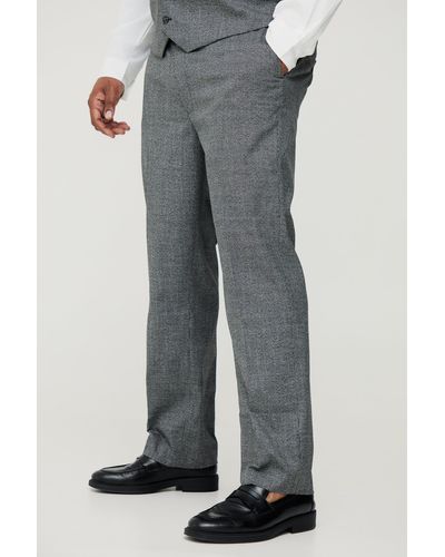 BoohooMAN Plus Mini Dogtooth Regular Fit Suit Trousers - Grey