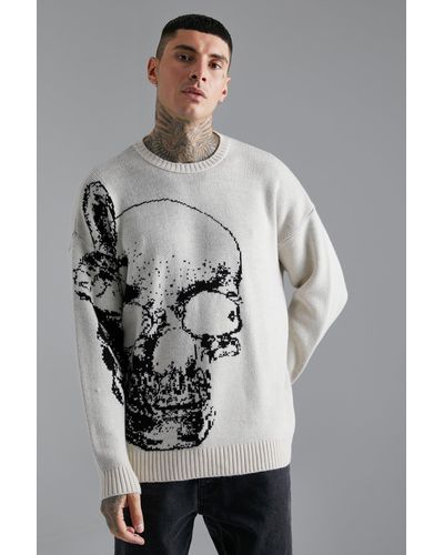 Boohoo Butterfly Skull Knitted Sweater - Grey