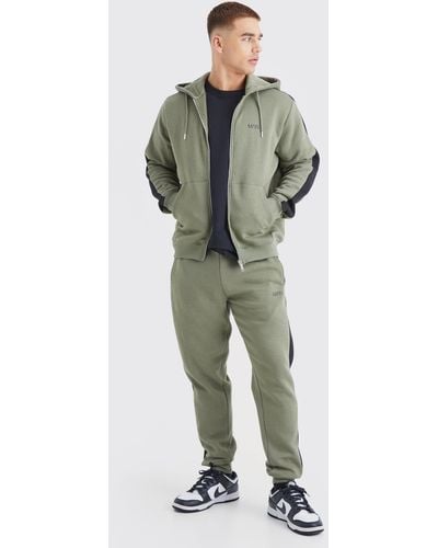 BoohooMAN Slim-Fit Original Man Hoodie-Trainingsanzug mit Reißverschluss - Grün