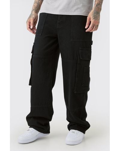 BoohooMAN Tall Baggy Fit Cargo Jeans - Black