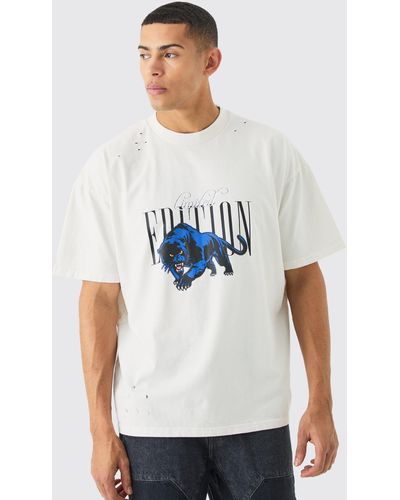 BoohooMAN Oversized Panther Limited Edition T-shirt - White