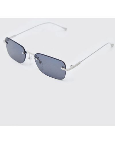 BoohooMAN Rectangular Frameless Sunglasses - Blue