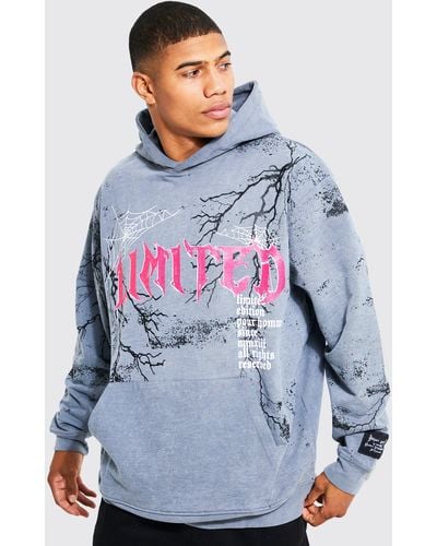 Boohoo Oversized Skull Graphic Washed Hoodie - Blue